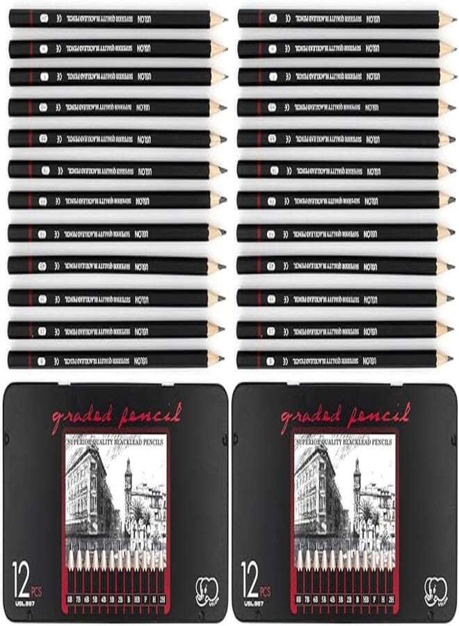 Corslet Professional Sketching Pencil Set And Drawing pencils,12pcs Sketching Pencils 8B -2H,Art Pencil Perfect For Beginners,Kids Or Professional Artist (Pack of 2)